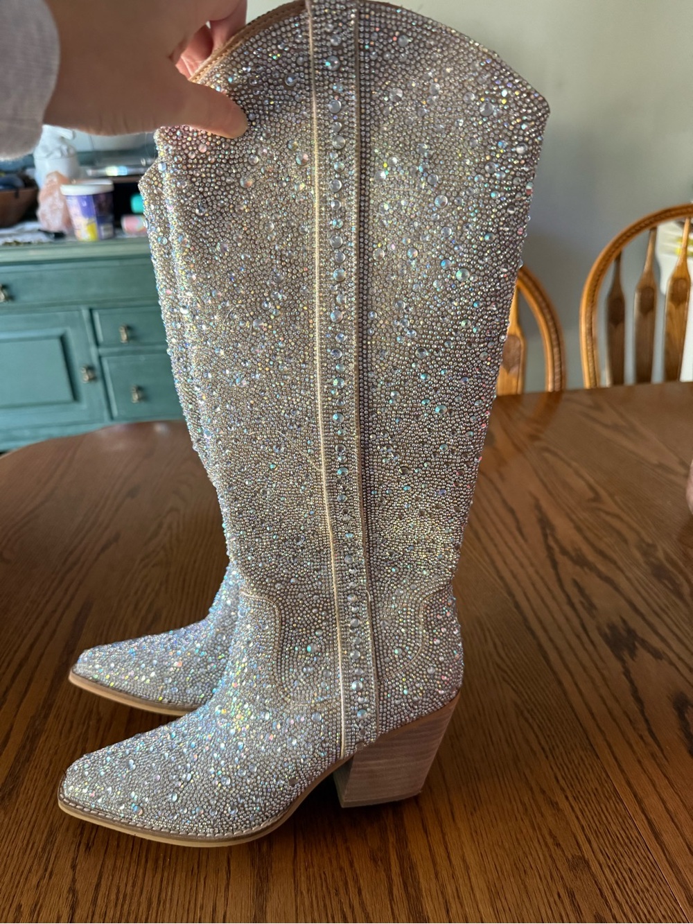 Women's Crystal Embellished Knee-High Boots - Silver